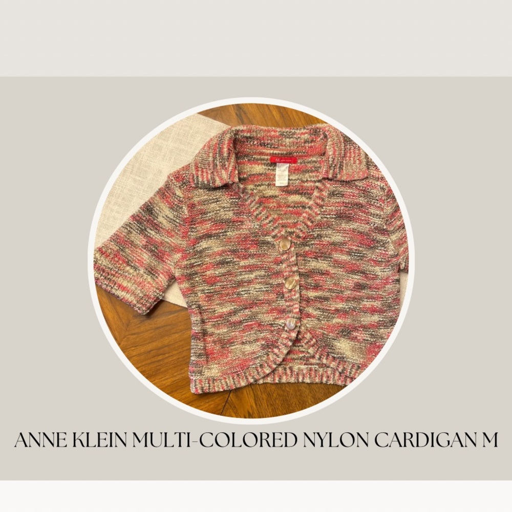 ANNE KLEIN MULTI-COLORED NYLON CARDIGAN M